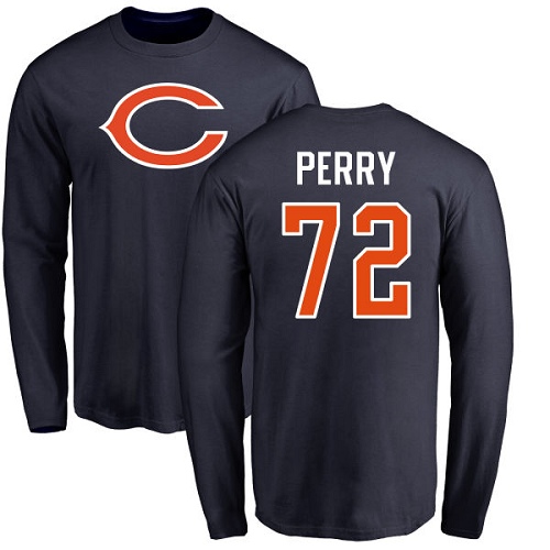 Chicago Bears Men Navy Blue William Perry Name and Number Logo NFL Football #72 Long Sleeve T Shirt->chicago bears->NFL Jersey